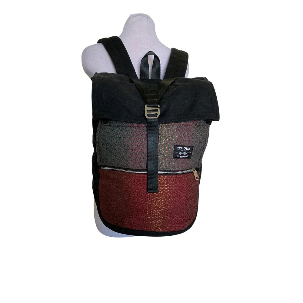 Tchoup Industries Roulez Pack Backpack New Orleans Waxed Canvas Handwoven Panel